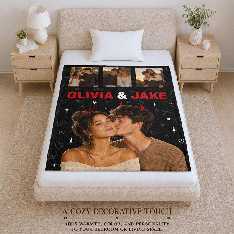 Custom Photo Blanket for Couple, Personalized Couple Blanket, Family Photo Collage Blanket, Anniversary Wedding Gift
