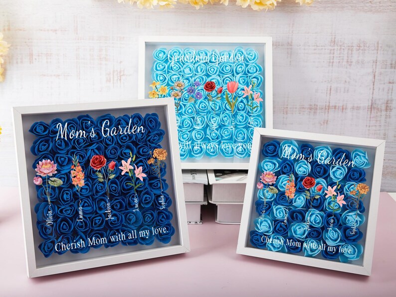Personalized Mom garden Flower Shadow Box,Mother's Day Gift,Mom's Rose Frame Box,Flower Gift Box for Mom Grandma Nana,Birthday Gifts for Mom