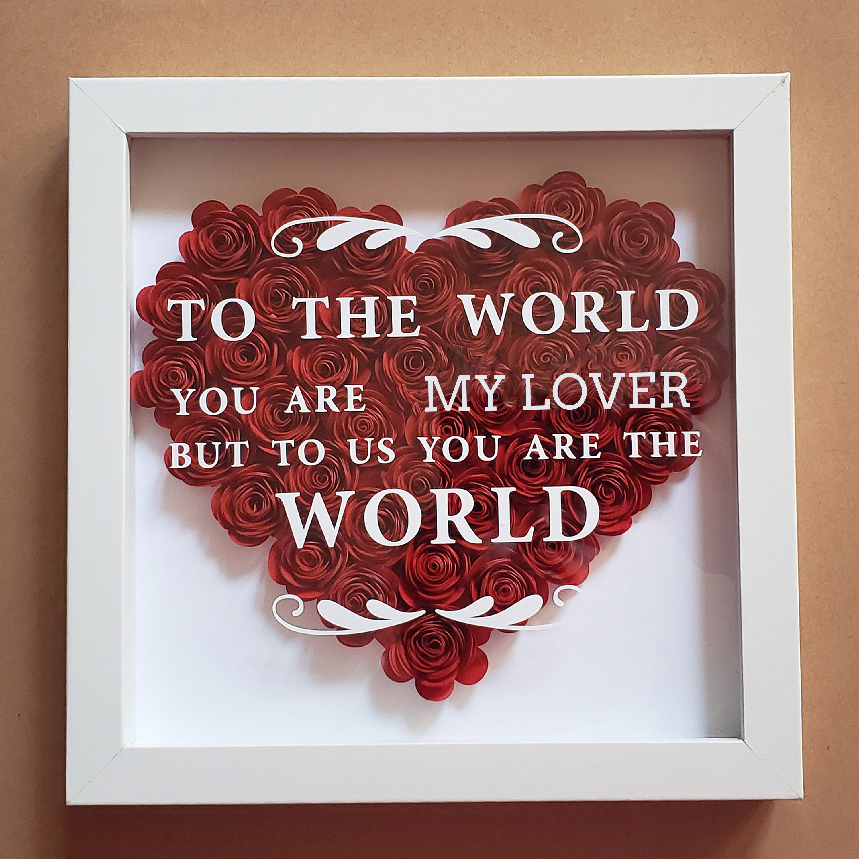 Heart Shape Purple Pink Red Bule Monochrome Roses Shadow Box  Gift Ideas 3D Paper Roses Flower