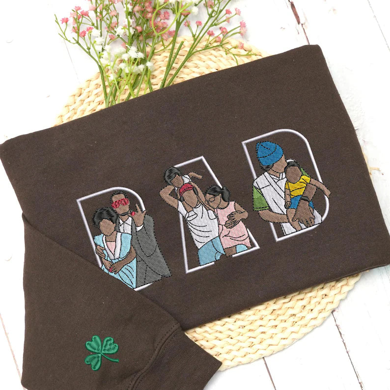 Custom Photo Portrait Embroidery Sweatshirt/Hoodie, Gift For Dad/Mama/Family