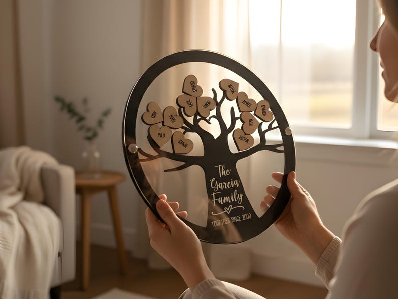 Personalized Wooden "Family Tree" Acrylic Plaque — Custom-Signed By Grandchildren: A Special Gift For Grandma