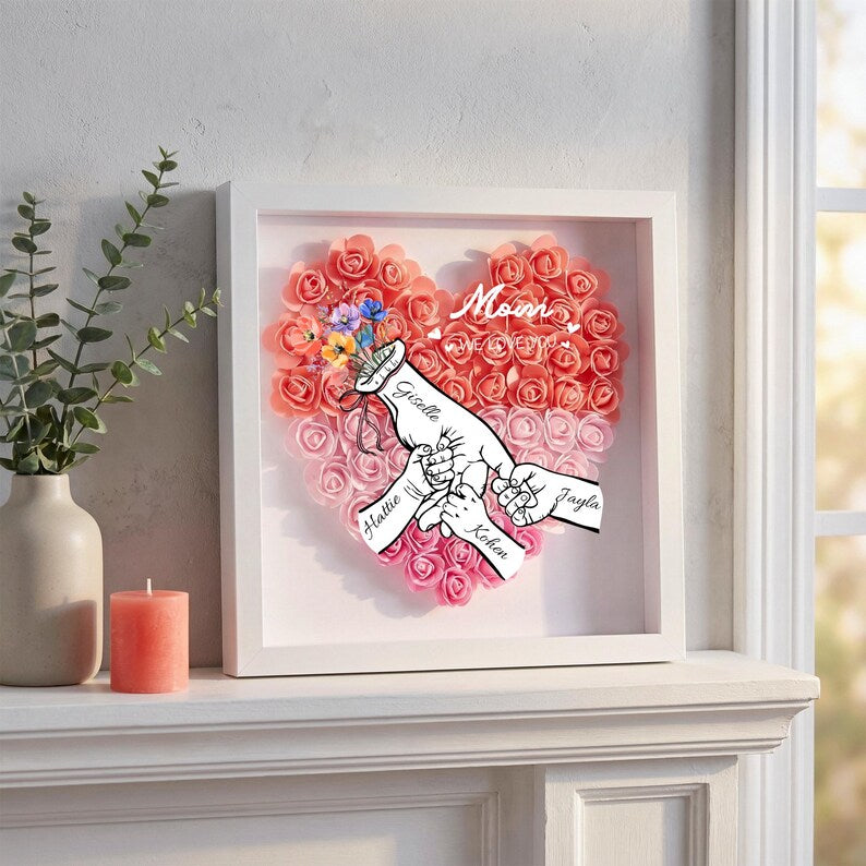 Custom Family Names Flower Frame Gift For Mom, Nana & Grandma