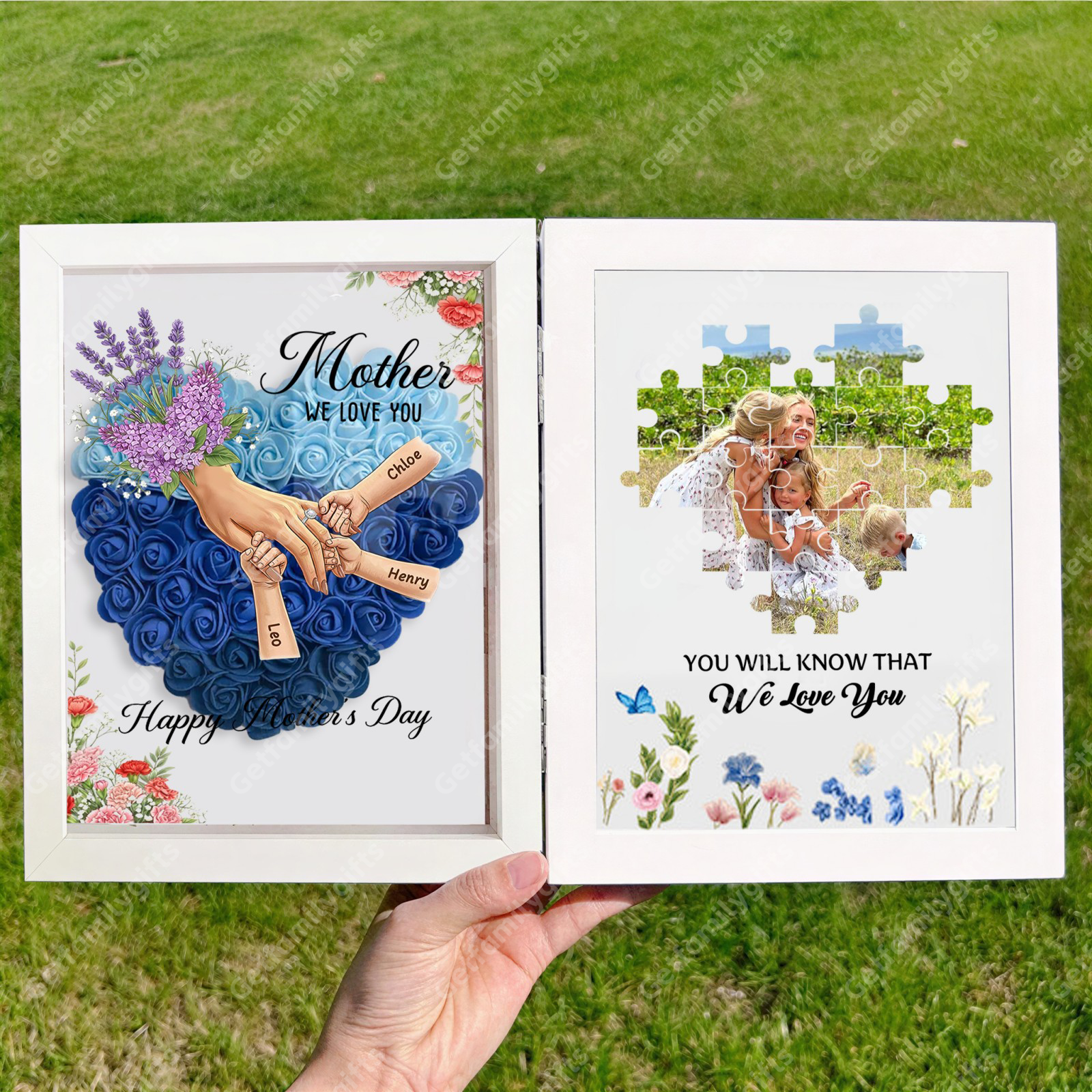 Personalized Mom Holding Hands Folding Flower Shadow Box-Mother's Day Gift