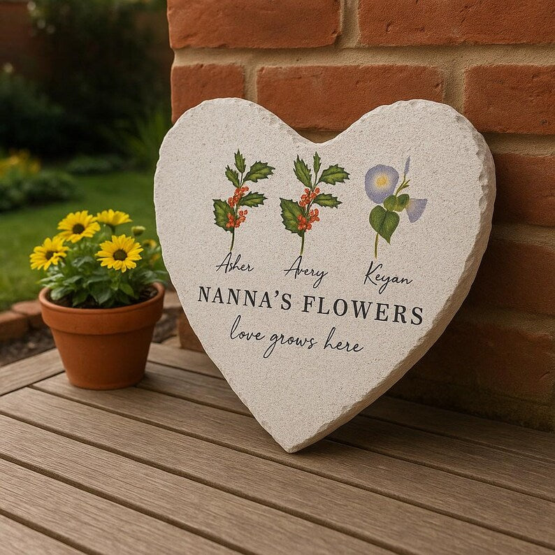 Personalized Birth Flower Garden Stone – Custom Christmas & Holiday Gifts for Her