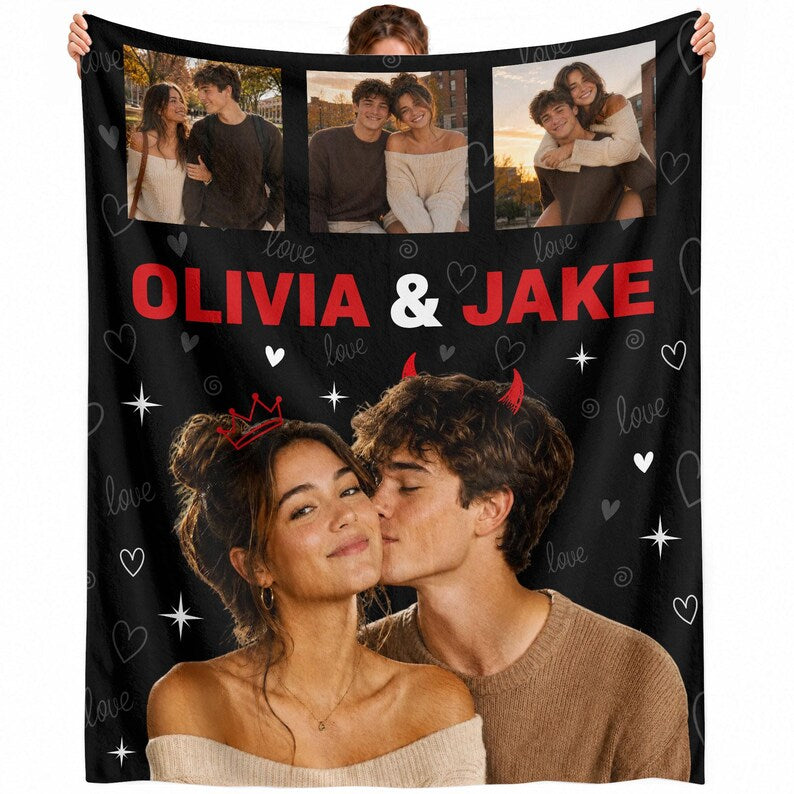 Custom Photo Blanket for Couple, Personalized Couple Blanket, Family Photo Collage Blanket, Anniversary Wedding Gift