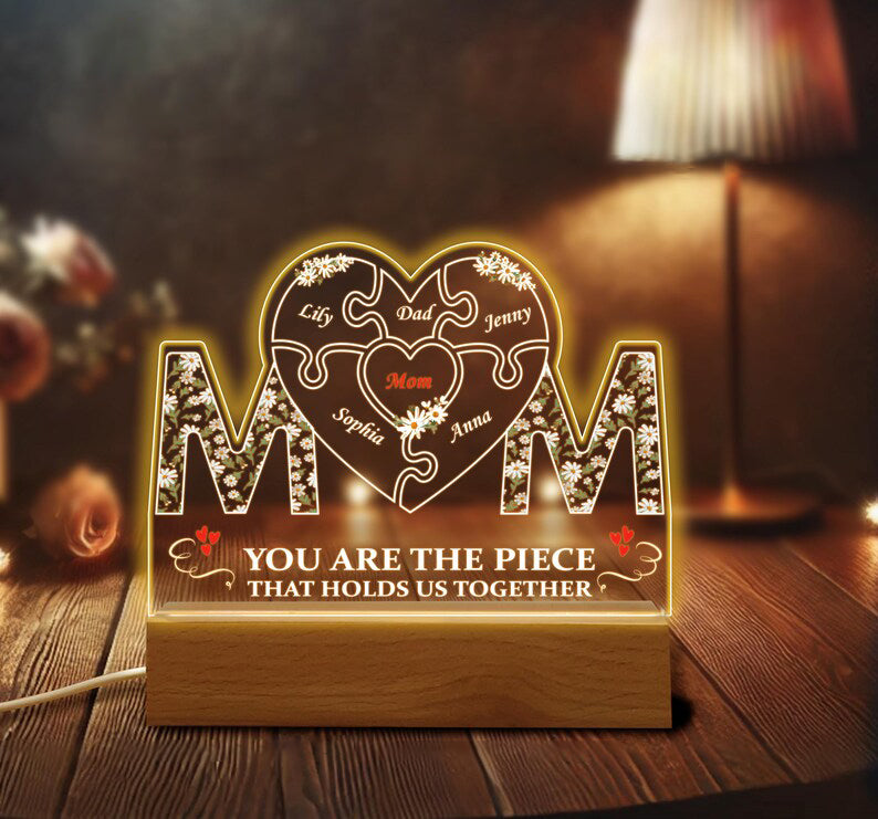 Custom Personalized Wooden Puzzle Mom Gift 'You are the piece that holds us together'