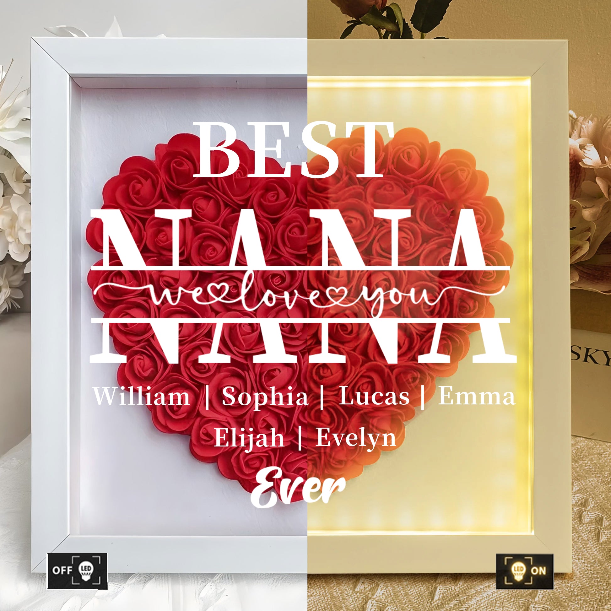 "Best Mom Ever" Heart Shaped Flower Shadow Box | Customized Gift for MUM, Nana Grandma