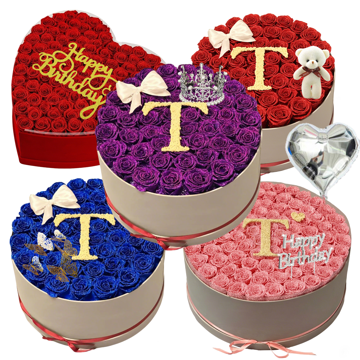 Personalized Glitter Roses With Initial
