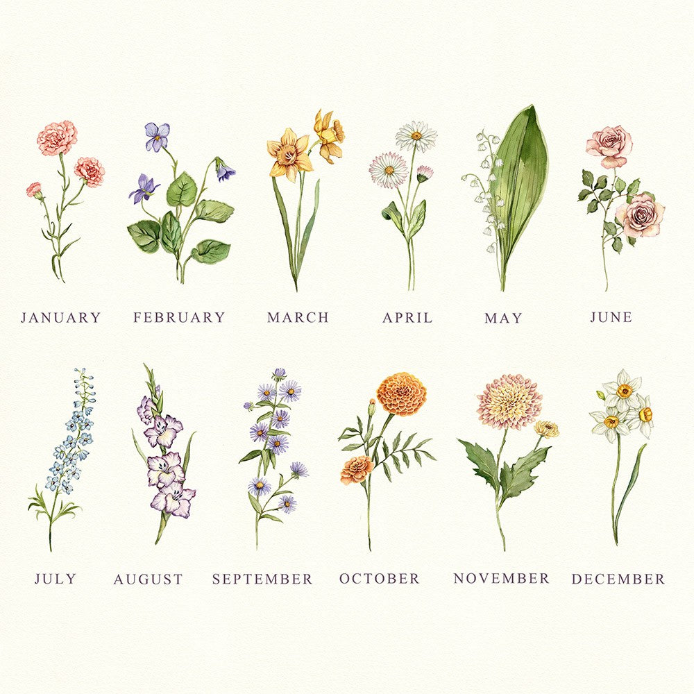 Mimi's Garden Birth Month Flowers Bouquet Custom Art Print with Kids Names Gifts