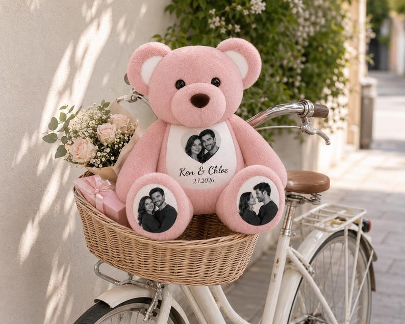 Personalized Photo Teddy Bear, Custom Couple Memory Plush, Anniversary Valentine Gift , Long Distance Relationship Keepsake