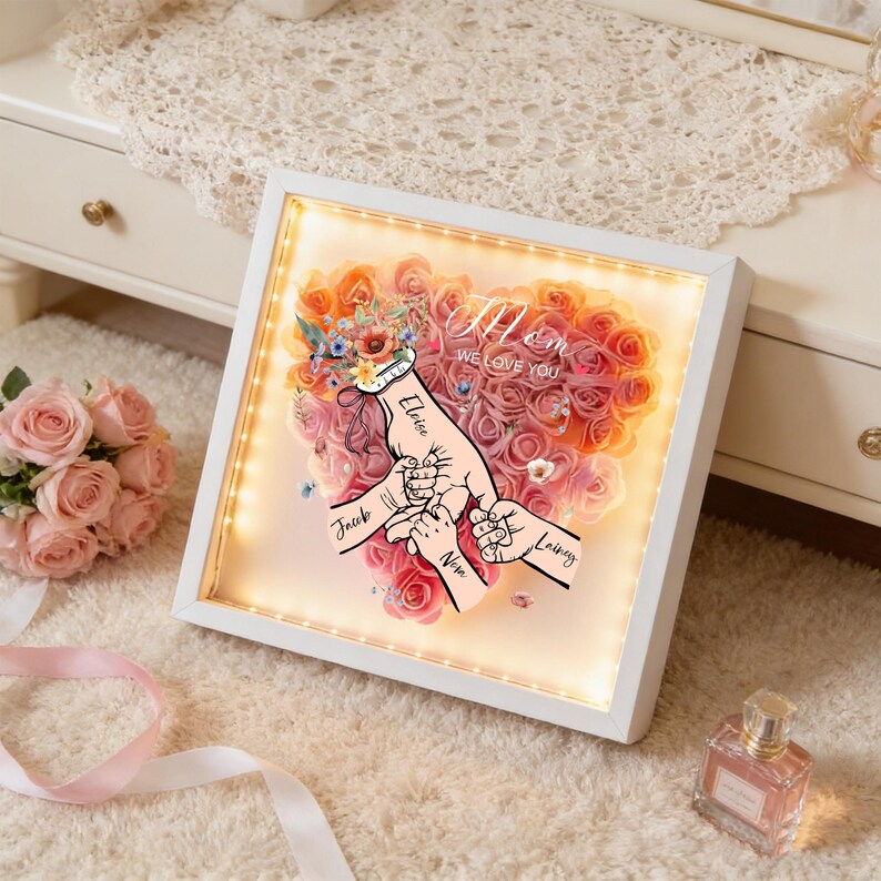 Custom Family Names Flower Frame Gift For Mom, Nana & Grandma