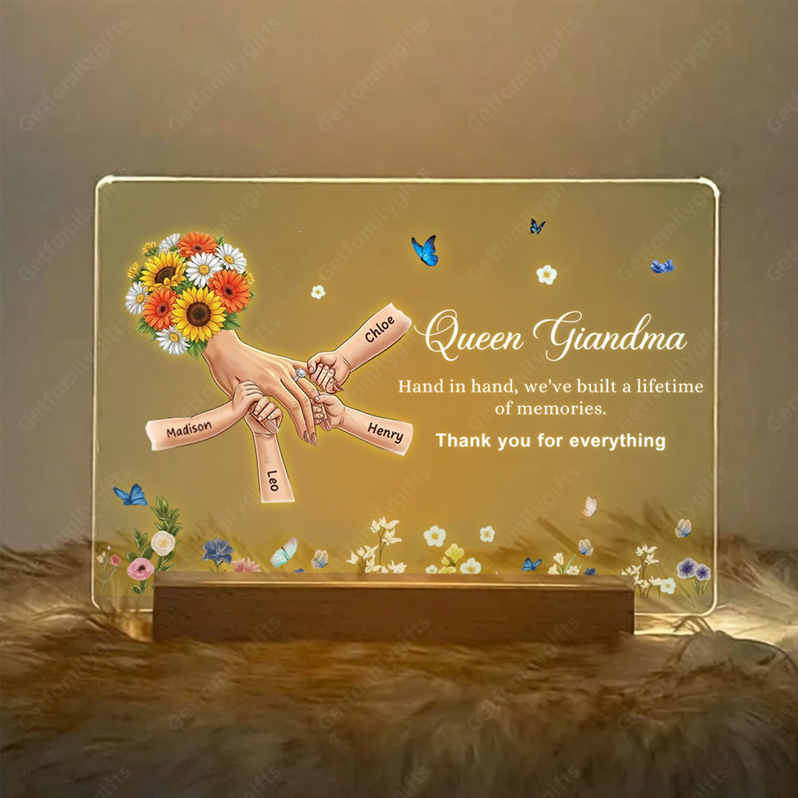 Personalized Mommy Holding Hands with Ring & Manicure Led Light Frame-Mother's Day Gift