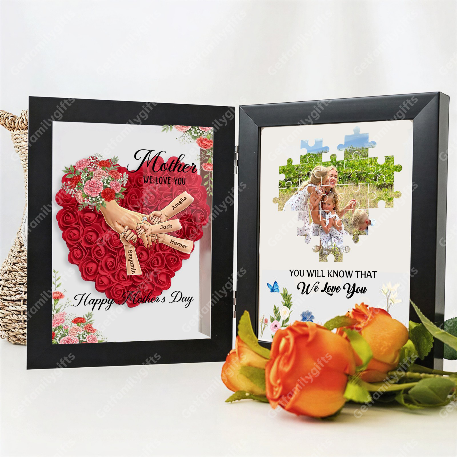 Personalized Mom Holding Hands Folding Flower Shadow Box-Mother's Day Gift