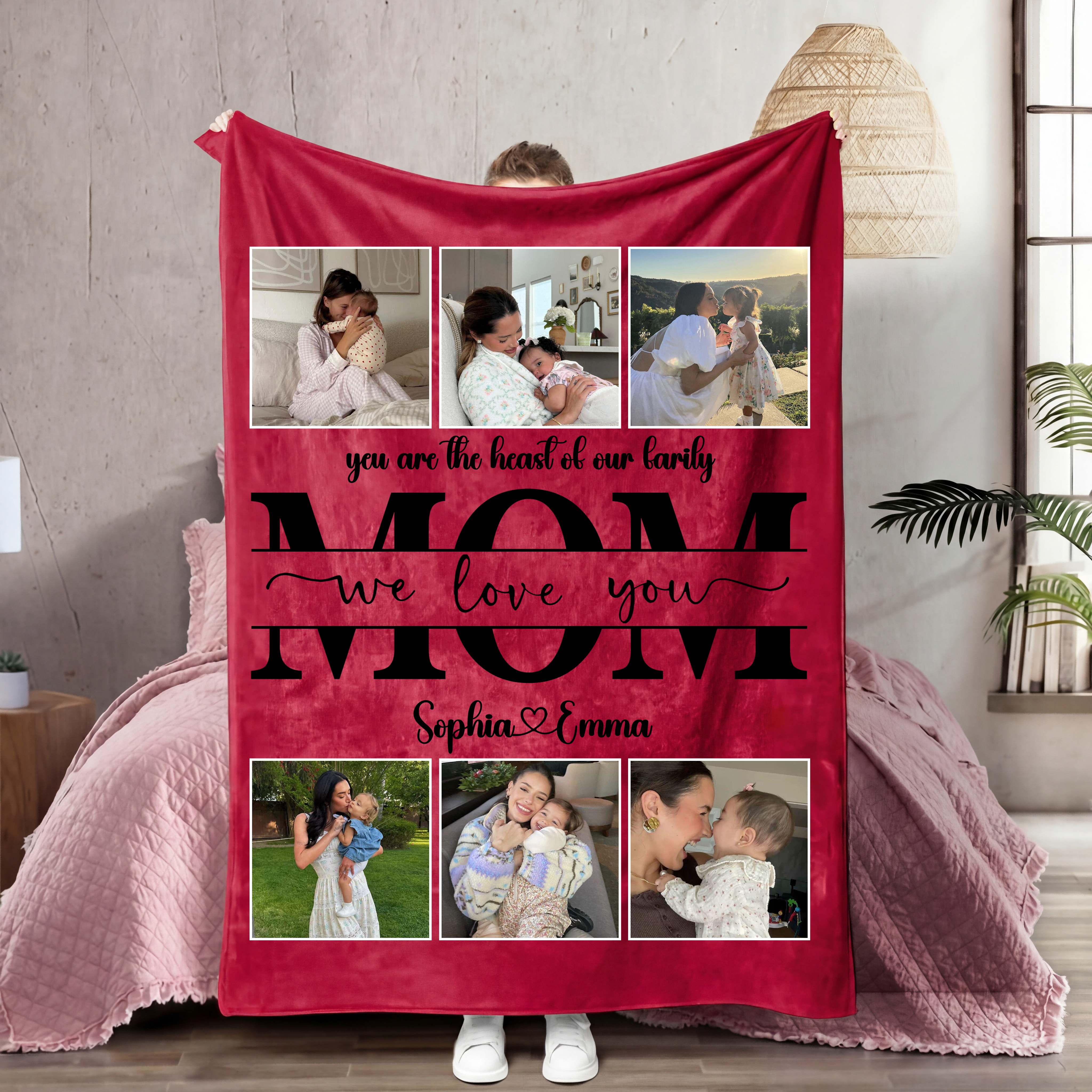 Custom Mom We Love You Photo Collage Blanket – Mother’s Day Gift for Mom