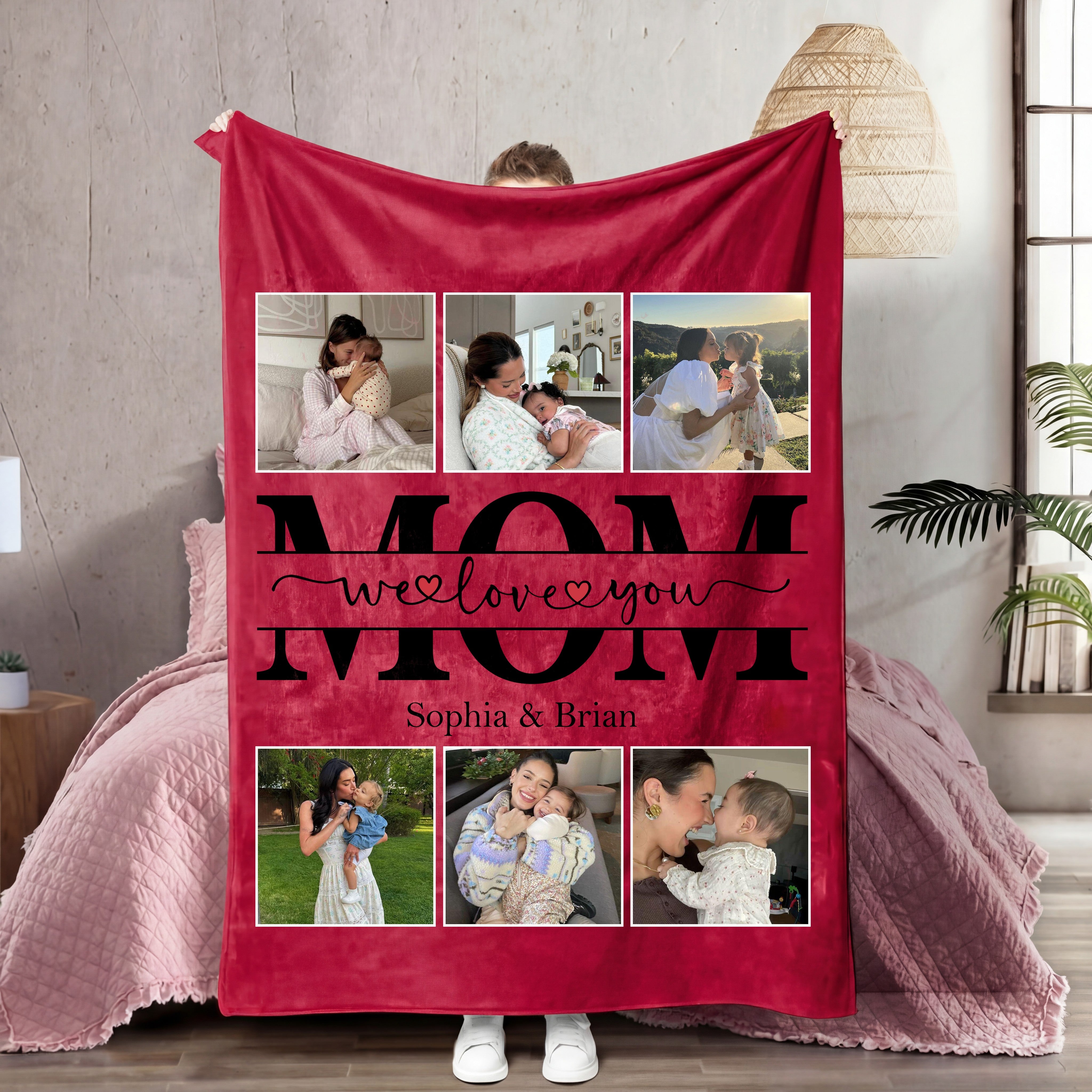 Custom Photo MOM Blanket with Names – Personalized Family Photo Blanket for Mom | Mother’s Day Gift