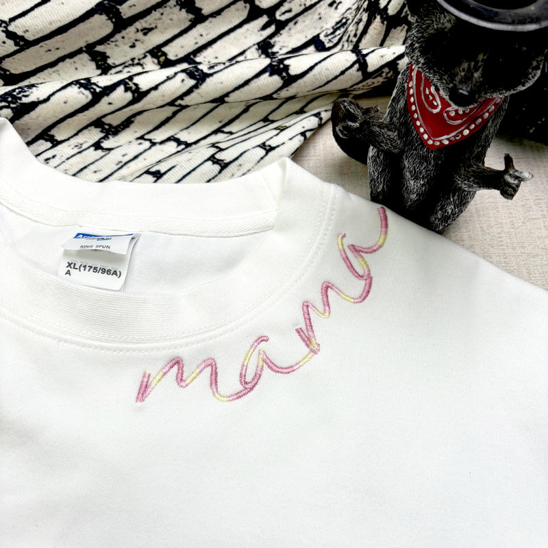 💖Custom Mama Colorful Embroidered Sweatshirt with Kids Names Sleeve