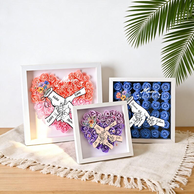 Custom Family Names Flower Frame Gift For Mom, Nana & Grandma