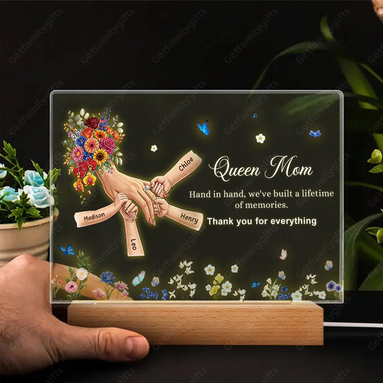 Personalized Mommy Holding Hands with Ring & Manicure Led Light Frame-Mother's Day Gift