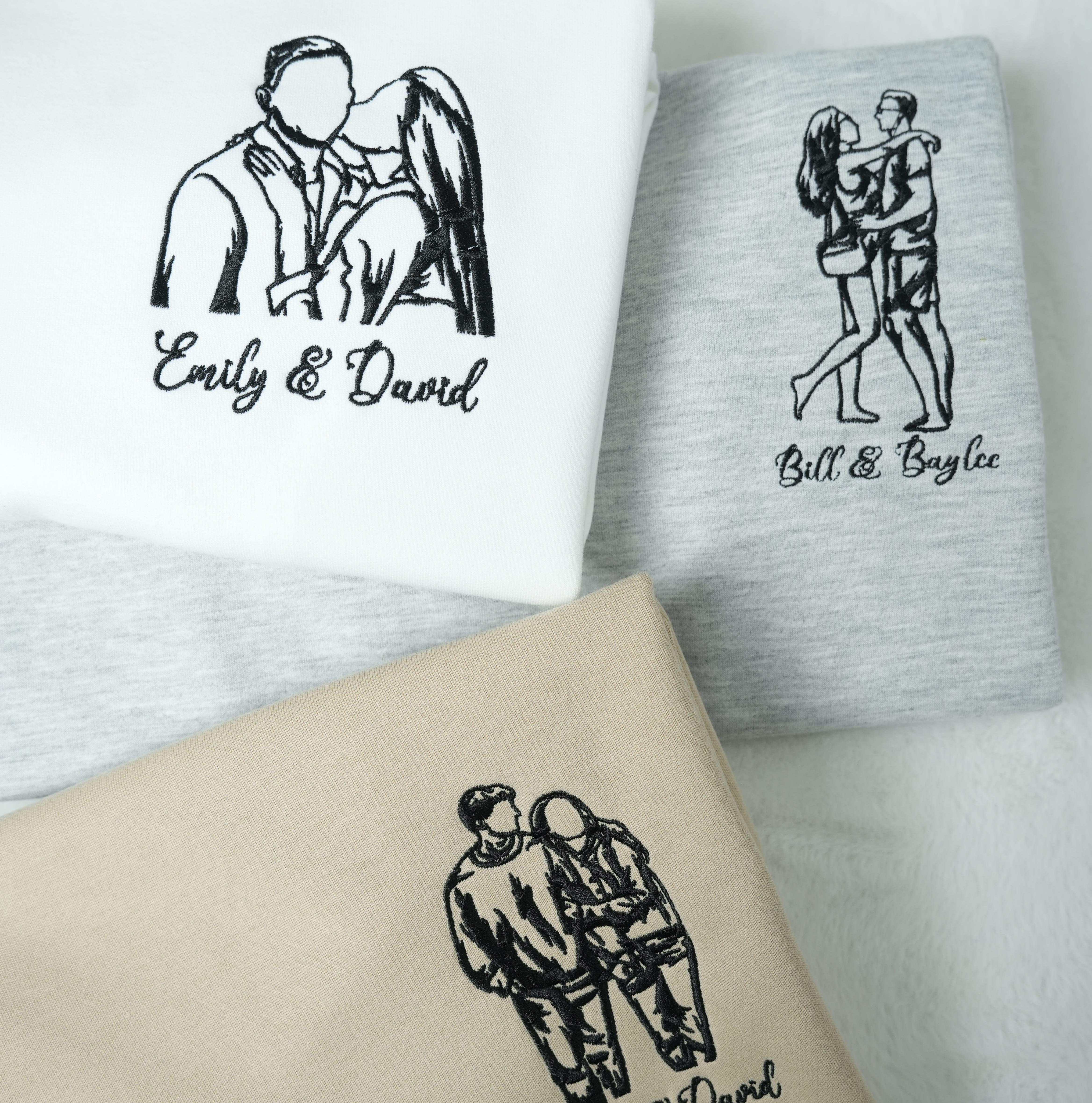Personalized Couple Sketch Embroidered Sweatshirt – Custom Photo Line Art