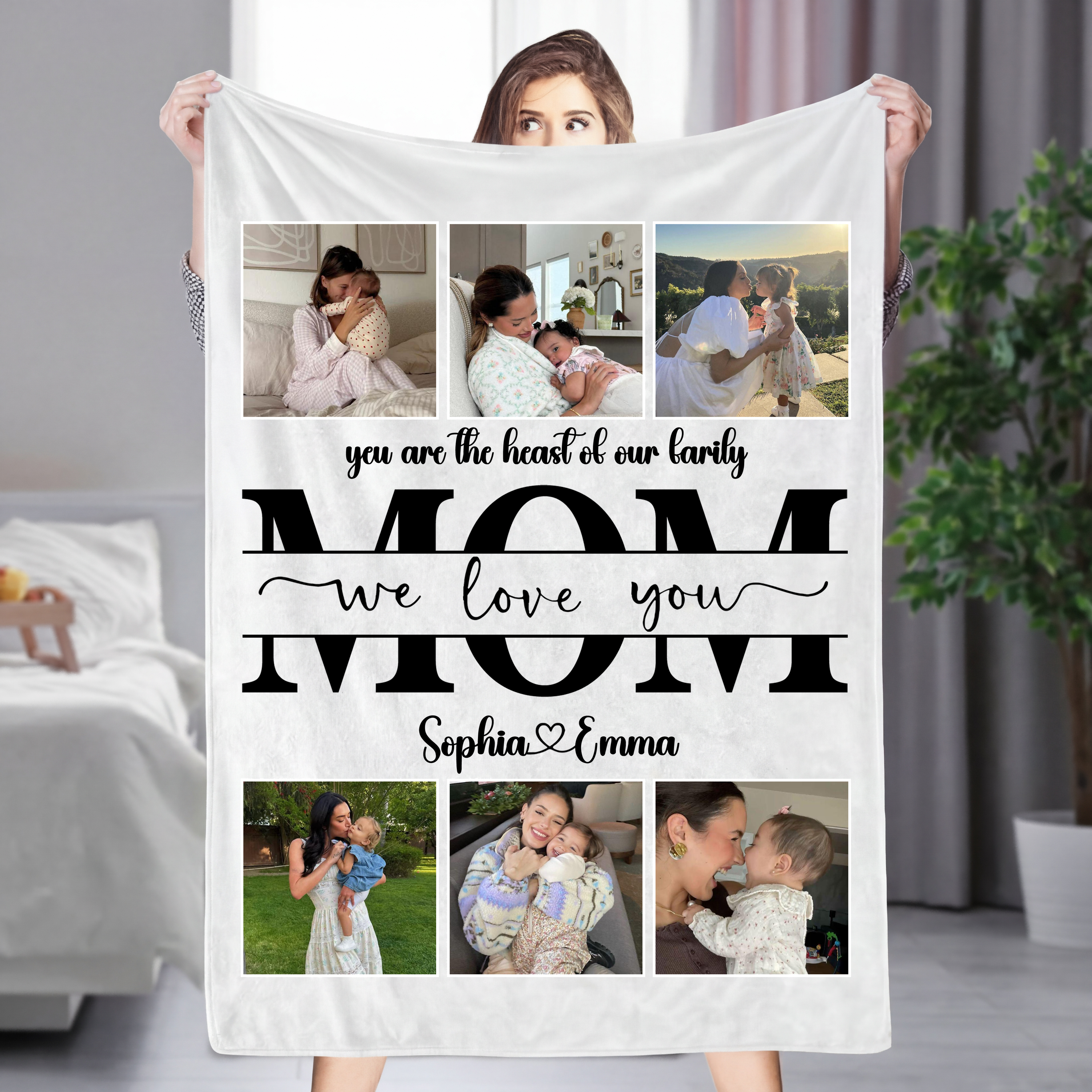 Custom Mom We Love You Photo Collage Blanket – Mother’s Day Gift for Mom