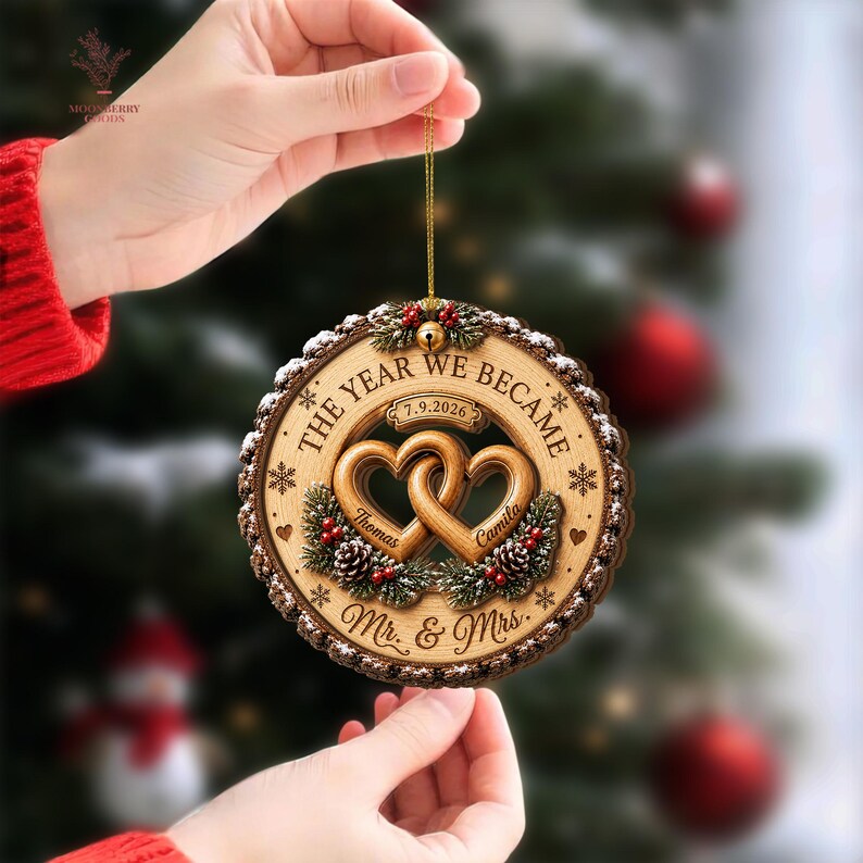 Custom Couple Wedding Anniversary Ornament, First Christmas Ornament, The Year We Became Mr Mrs Ornament