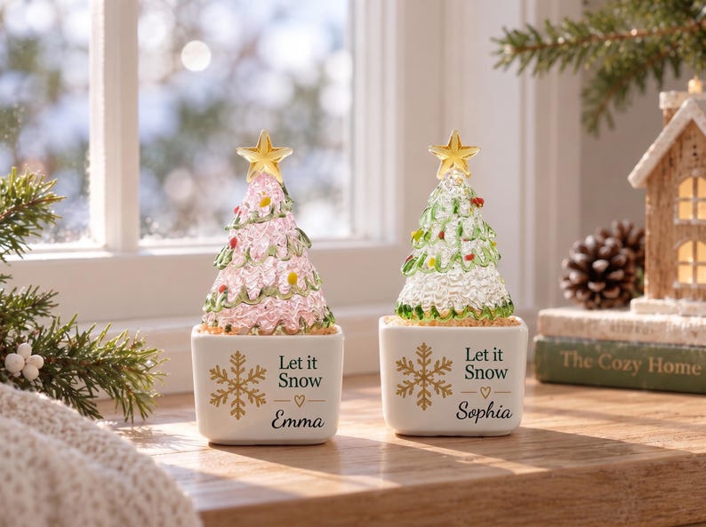 Personalized Christmas Tree Planter, Custom Glass Tree Decor, Handmade Holiday Keepsake,Christmas Gift