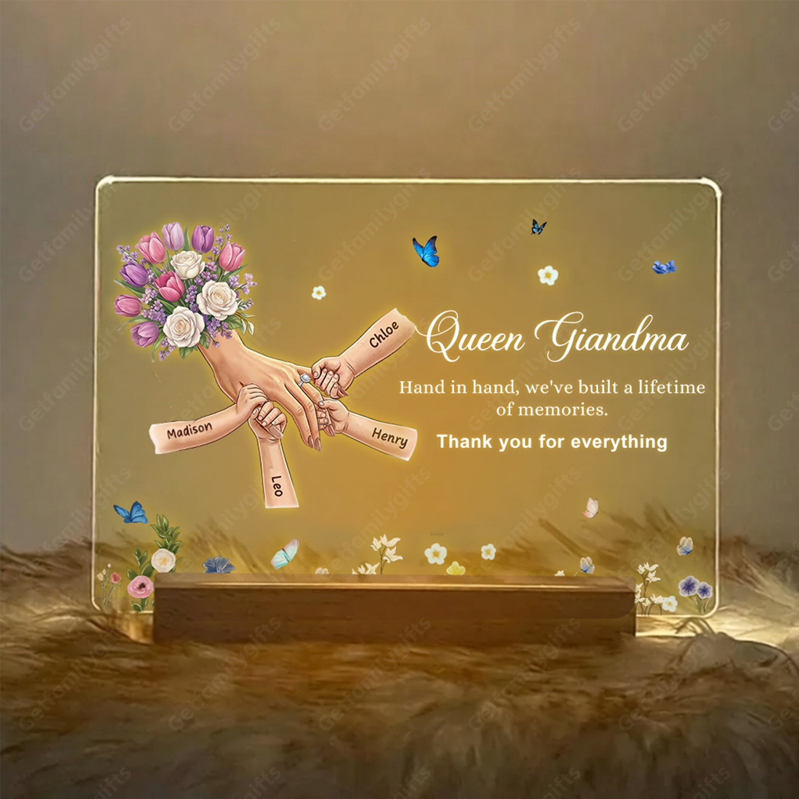 Personalized Mommy Holding Hands with Ring & Manicure Led Light Frame-Mother's Day Gift