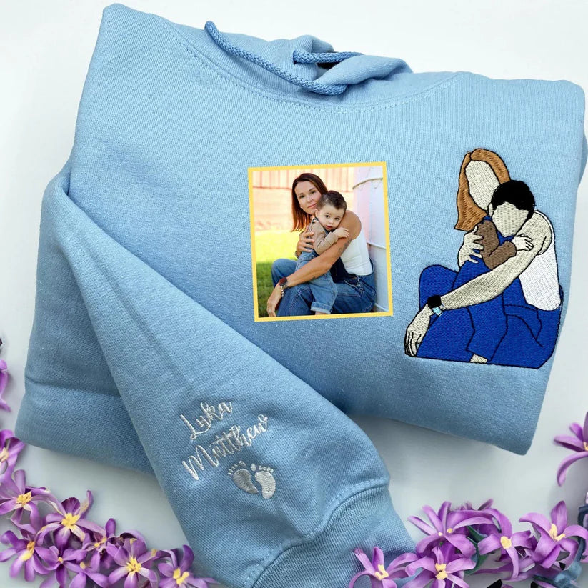 Custom Mama,Mom Portrait Embroidered T-shirt Sweatshirt