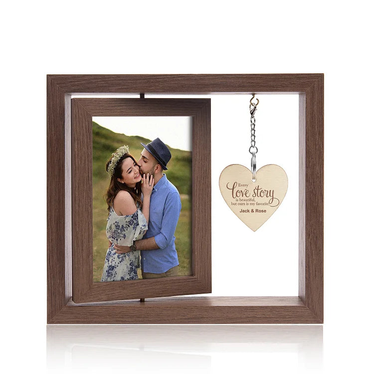 Personalized Photo Rotatable Wooden Frame Custom Text Gift For Couple/Family