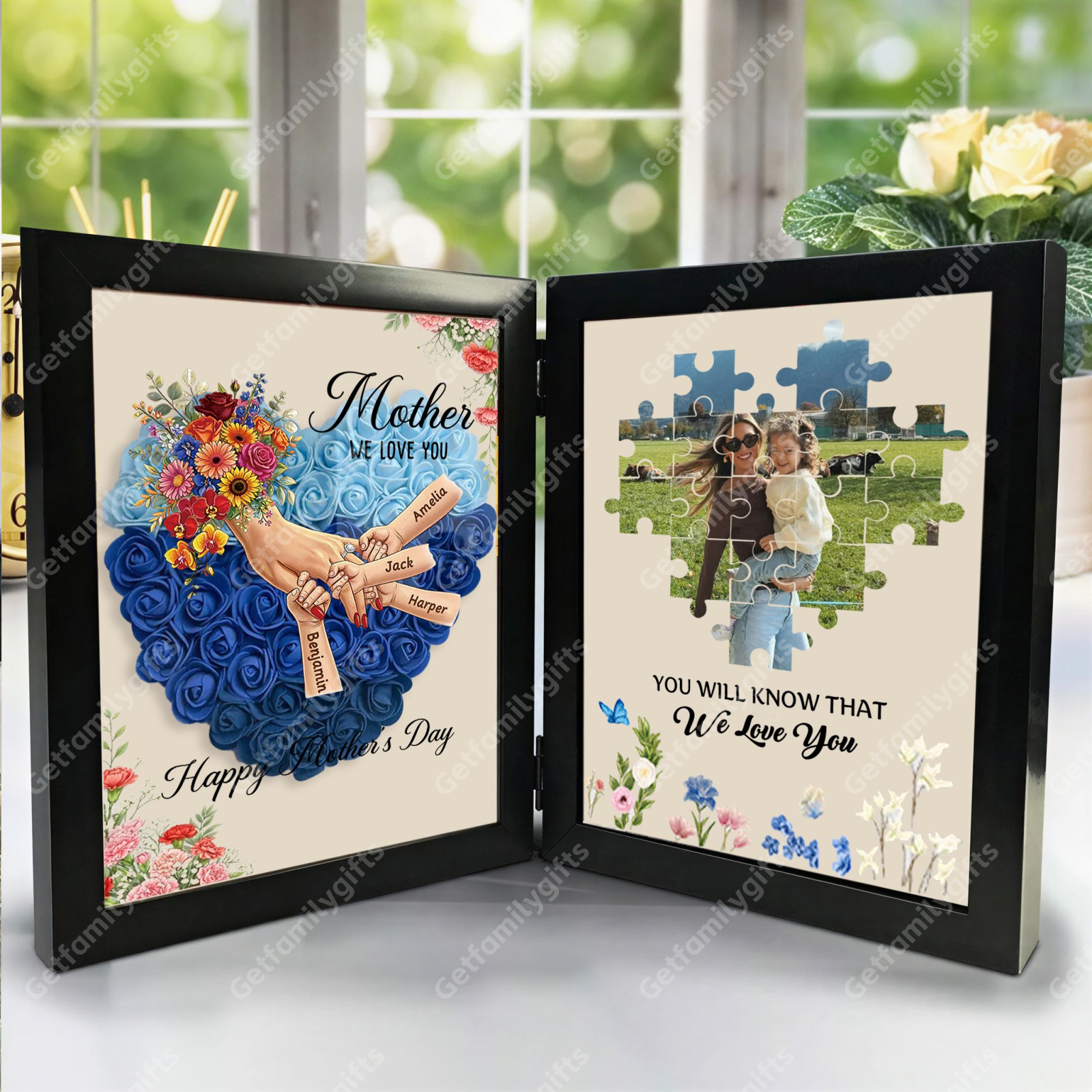 Personalized Mom Holding Hands Folding Flower Shadow Box-Mother's Day Gift