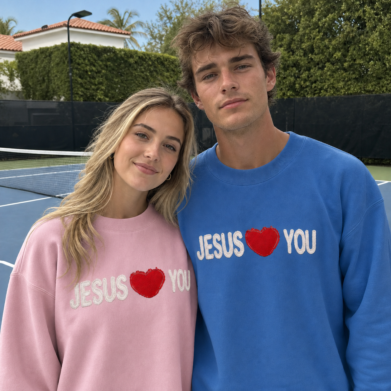 Custom Applique Couple Sweatshirt – Red Heart & Both Names Appliqued with Your Choice of Fabric, Personalized Gift for Boyfriend/Girlfriend, Anniversary Valentine's Day