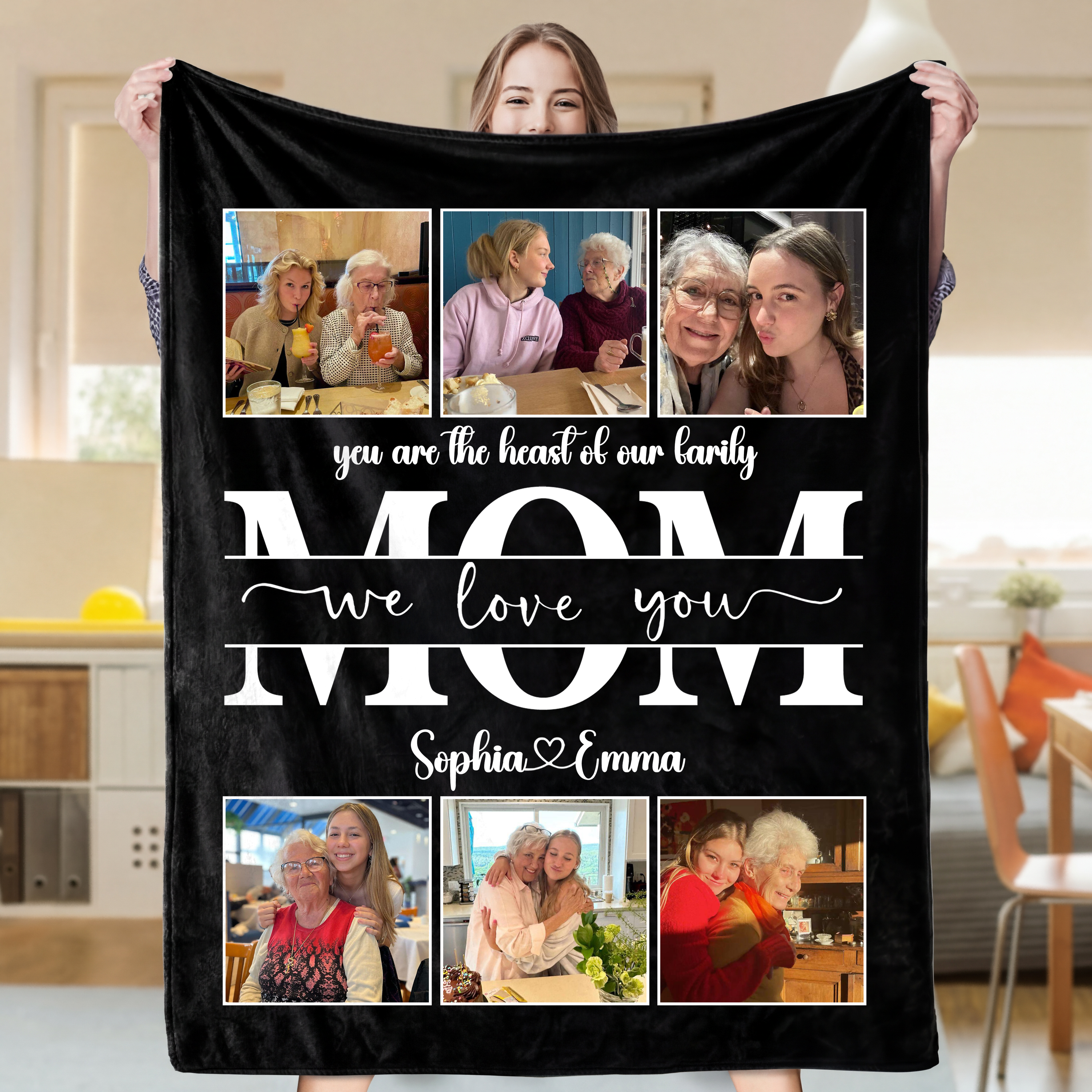 Custom Mom We Love You Photo Collage Blanket – Mother’s Day Gift for Mom