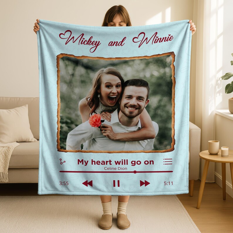 Personalized Spotify Blanket Custom Photo Gift, Blanket, Couple Anniversary Gift, Christmas Gift for Boyfriend Girlfriend, Throw Blanket
