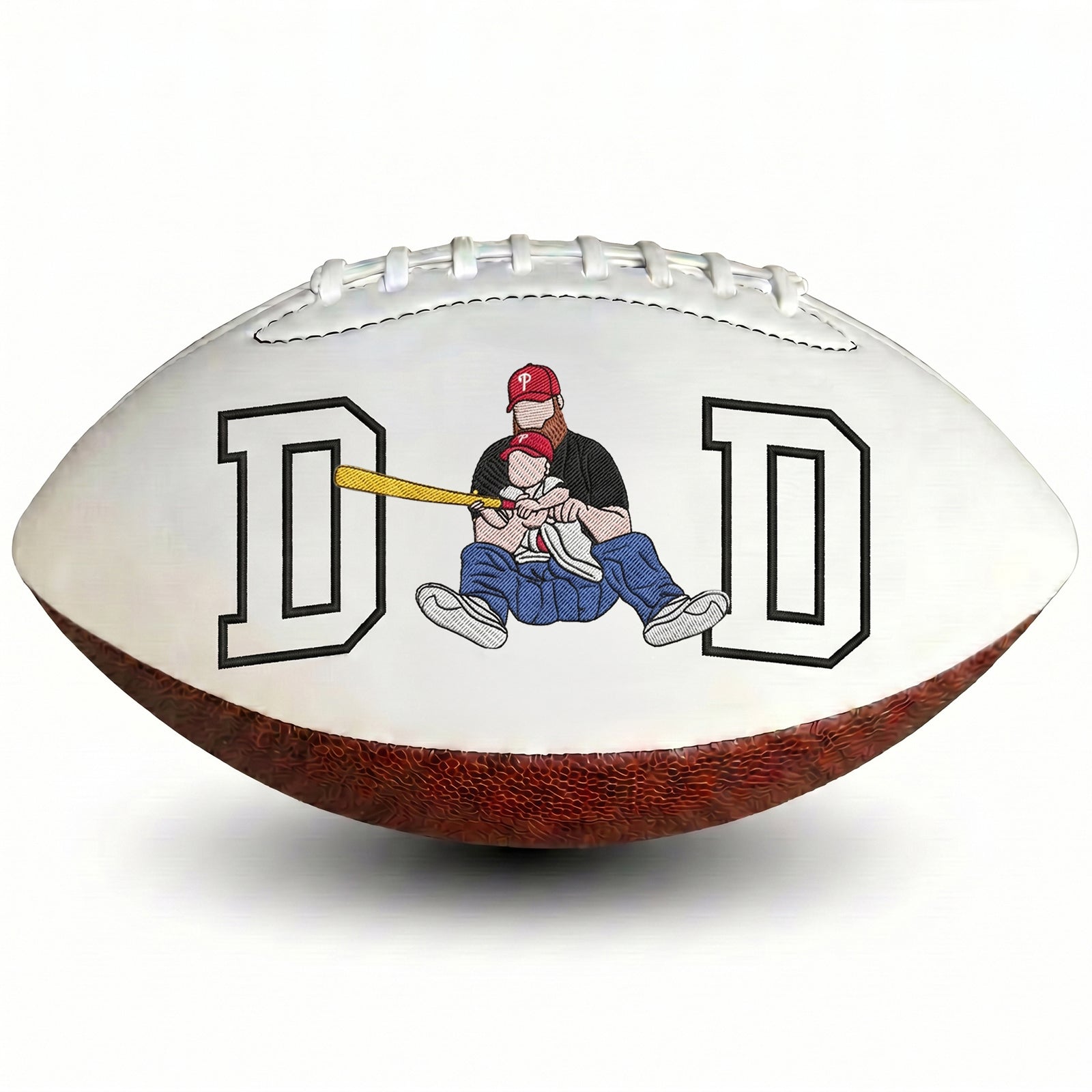 Custom Embroidered Football with DAD Design – Choice of Full Color or Outline Photo – Father's Day Gift