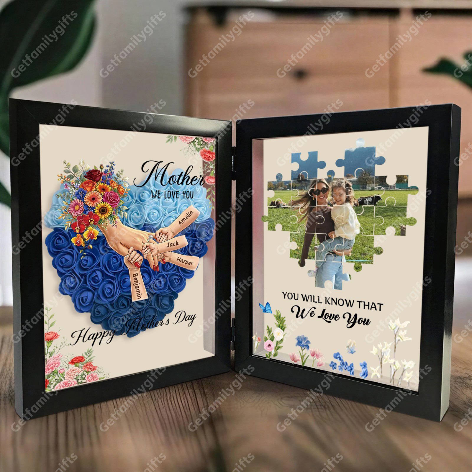 Personalized Mom Holding Hands Folding Flower Shadow Box-Mother's Day Gift