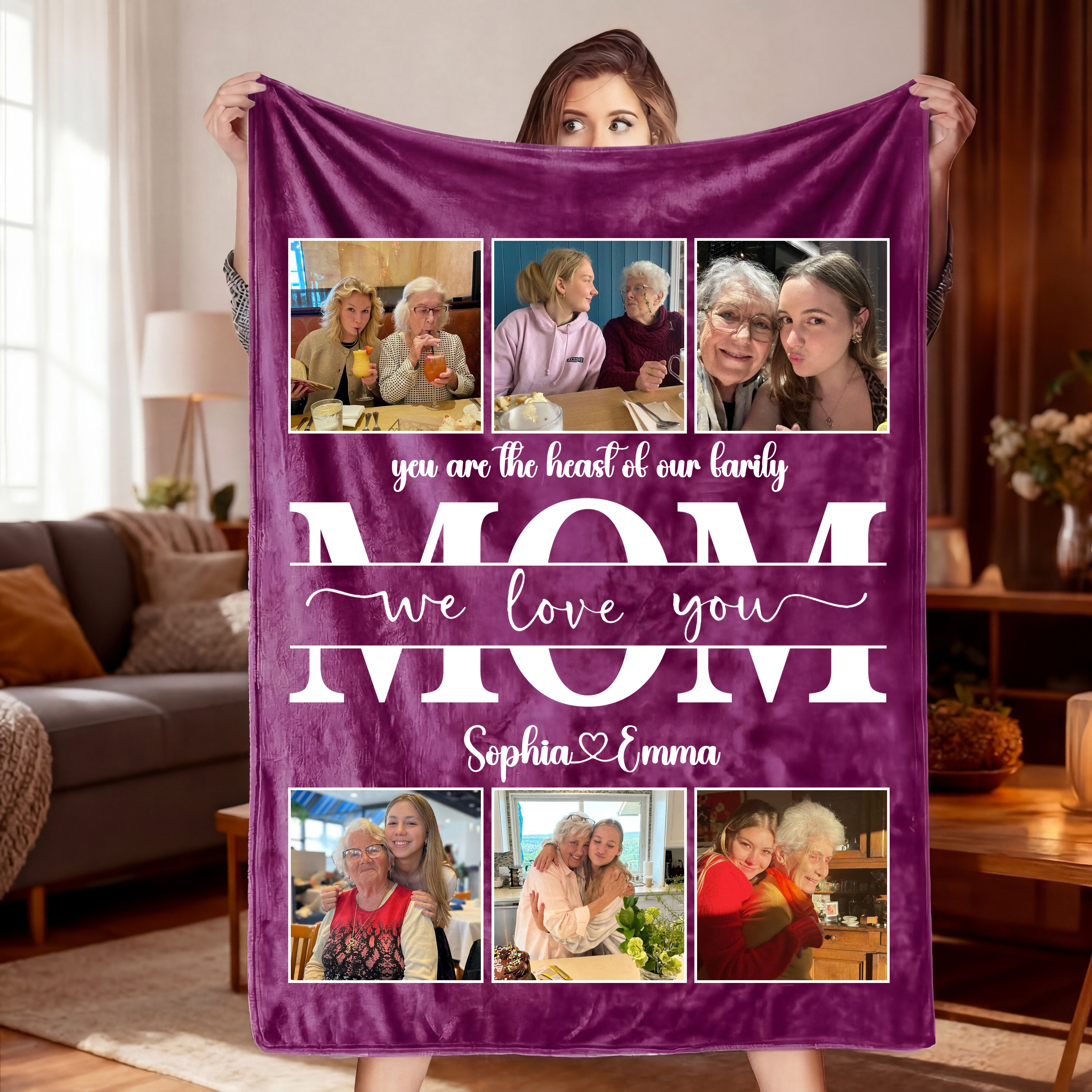 Custom Mom We Love You Photo Collage Blanket – Mother’s Day Gift for Mom