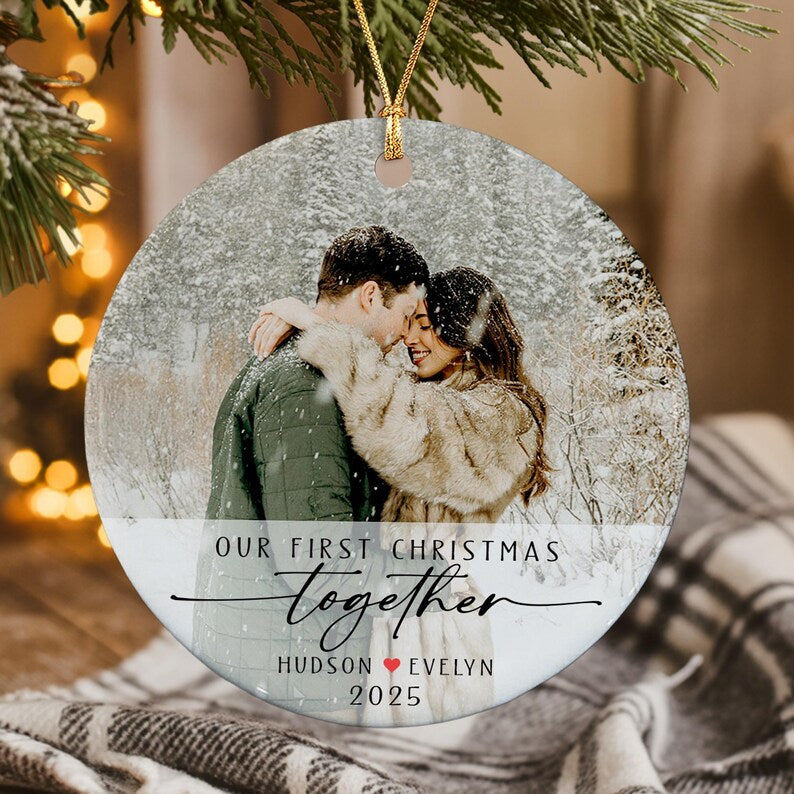 Personalized Couple Photo Ornament, Our First Christmas Together, Custom Picture Keepsake