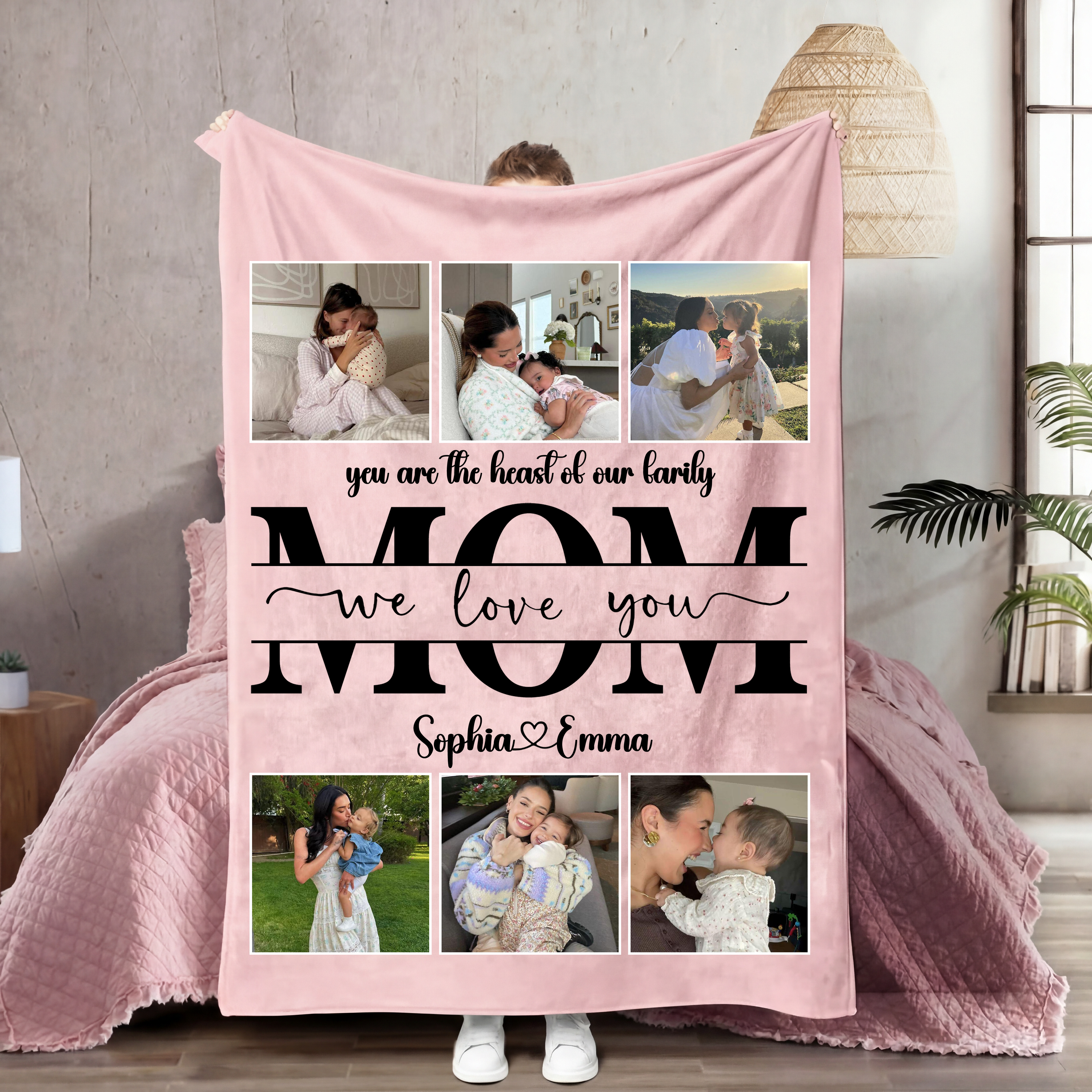 Custom Mom We Love You Photo Collage Blanket – Mother’s Day Gift for Mom