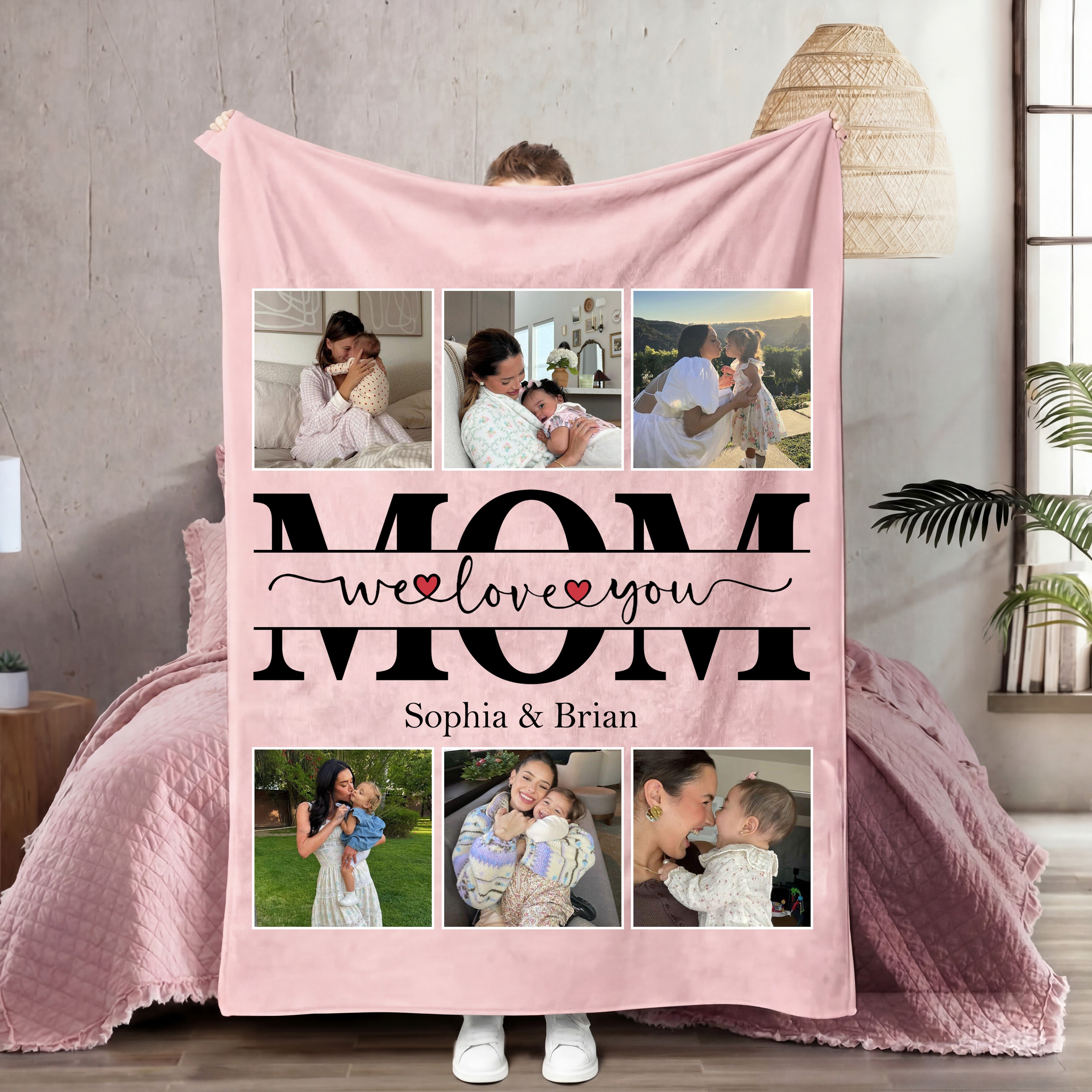 Custom Photo MOM Blanket with Names – Personalized Family Photo Blanket for Mom | Mother’s Day Gift