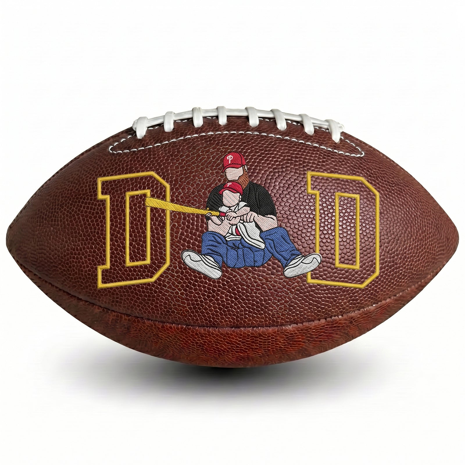 Custom Embroidered Football with DAD Design – Choice of Full Color or Outline Photo – Father's Day Gift