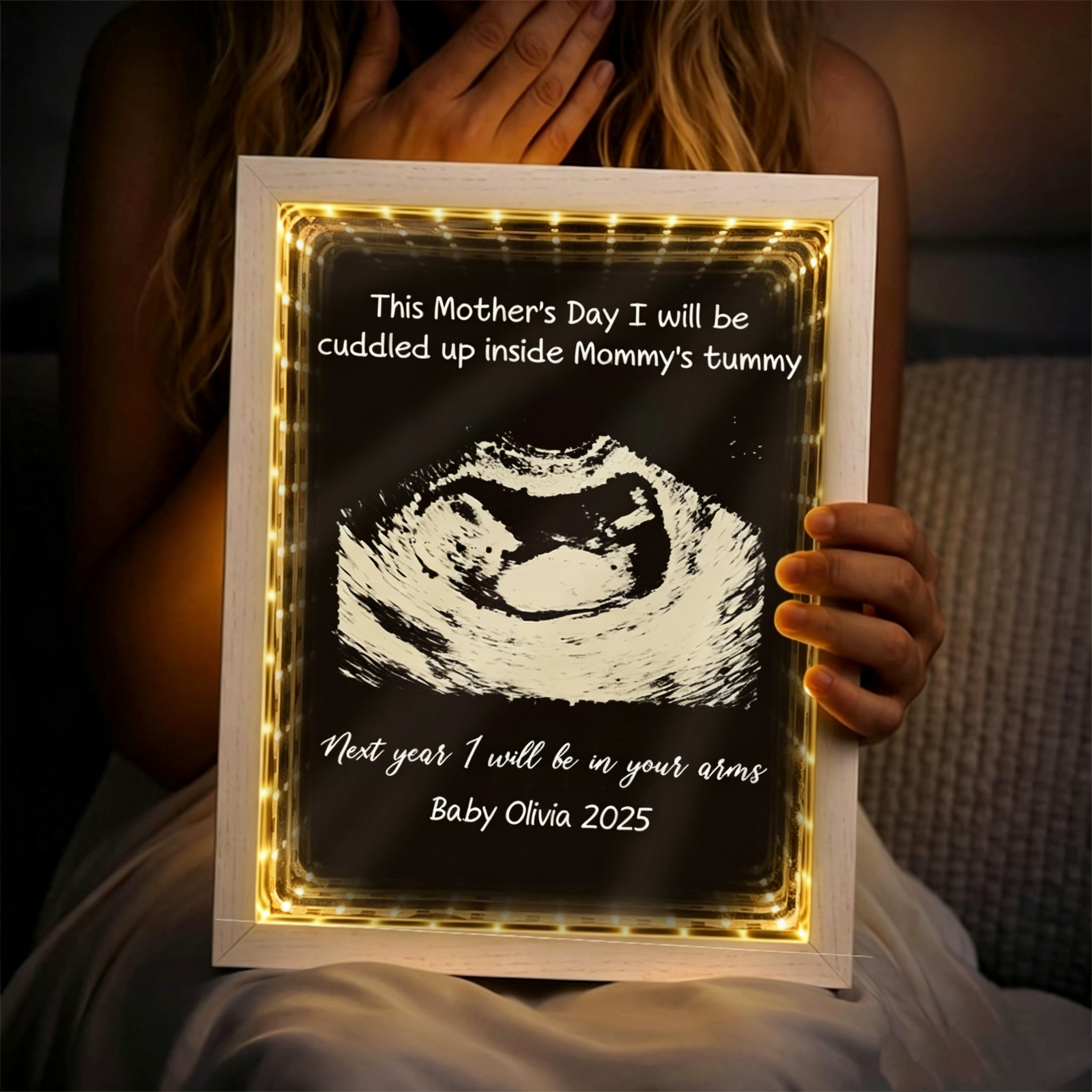 Pregnant Mom Gift, Personalised First Mother’s Day Photo LED Night Light, Pregnancy Announcement