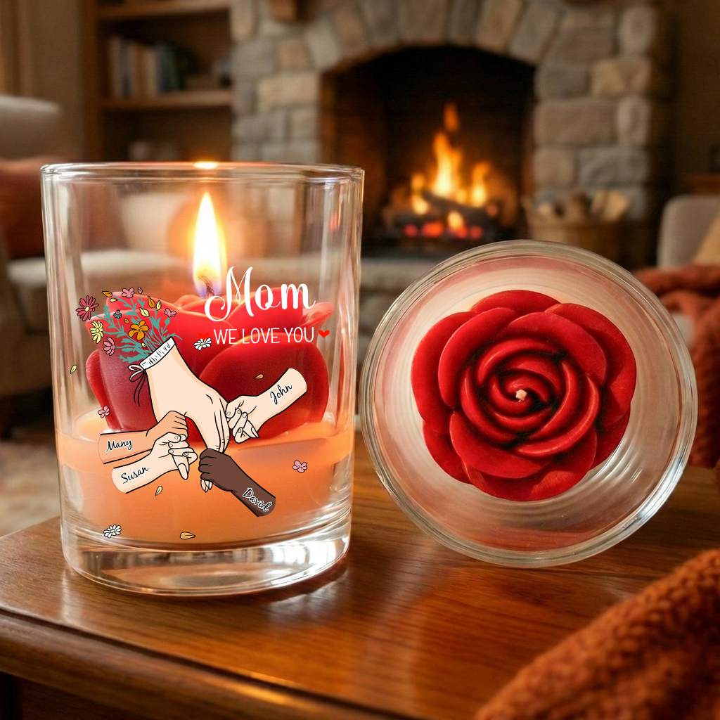 Personalized Floral Soy Wax Candle – Family Hands Design Gift for Mom, Mother’s Day Special