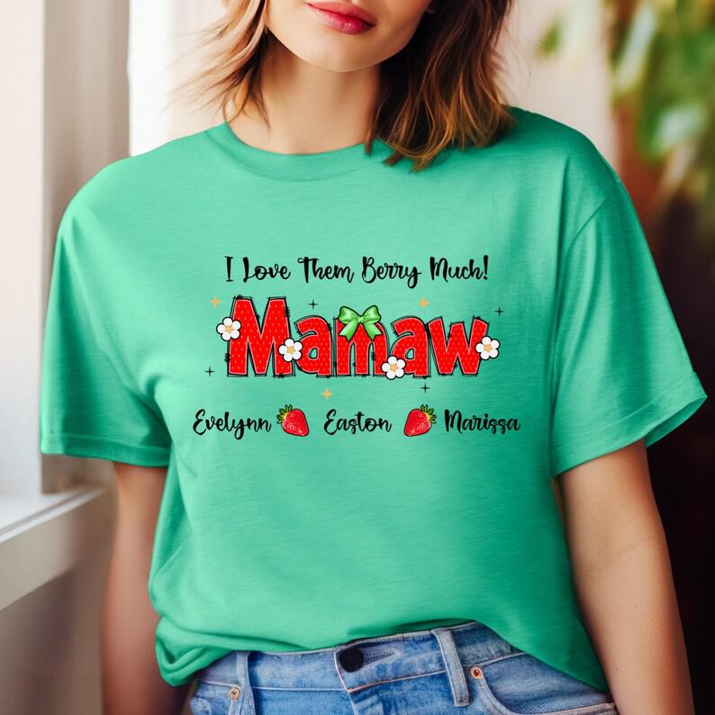 Custom Strawberry Mom T-Shirt with Child's Name Printed - Sweet Mother's Day Gift for Her