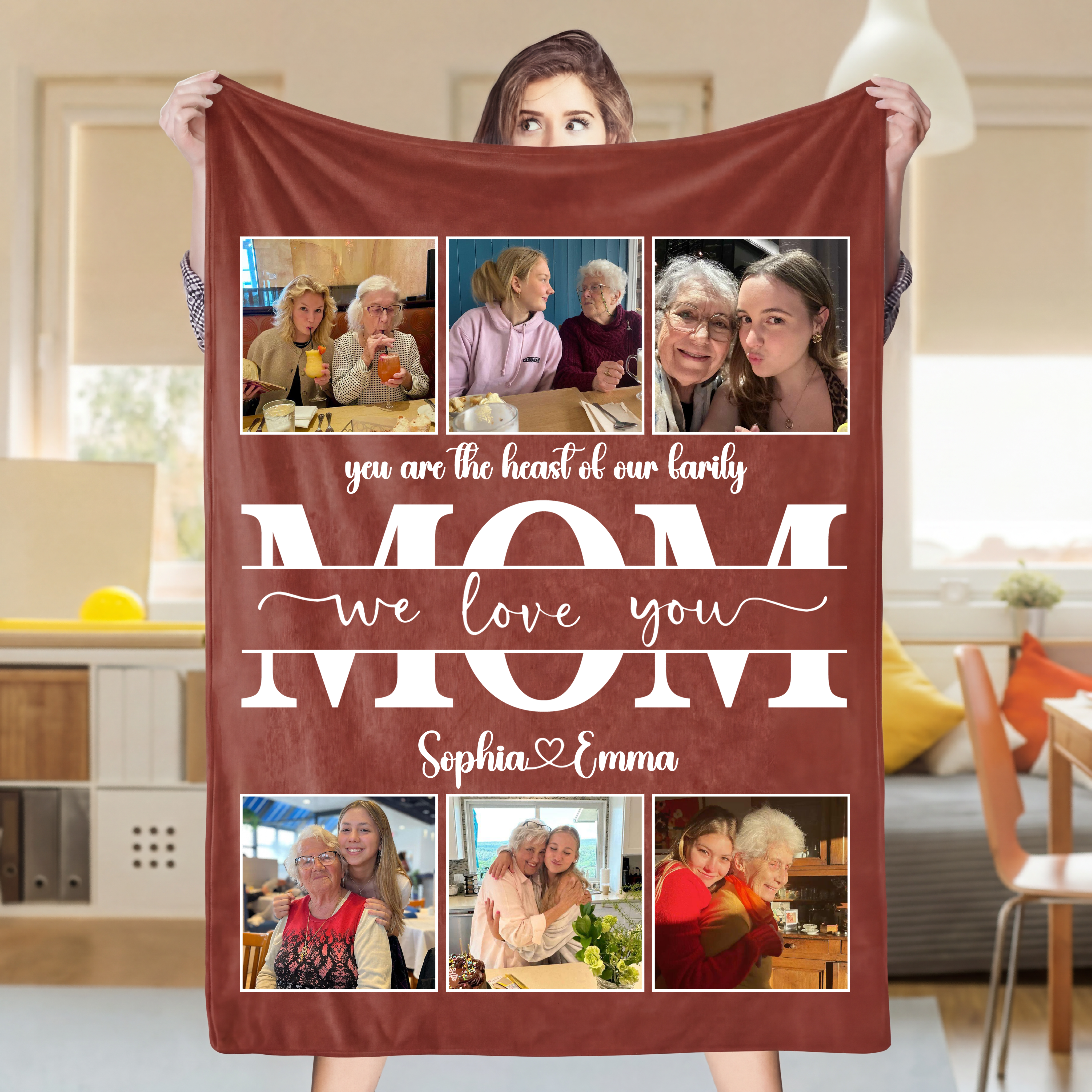 Custom Mom We Love You Photo Collage Blanket – Mother’s Day Gift for Mom