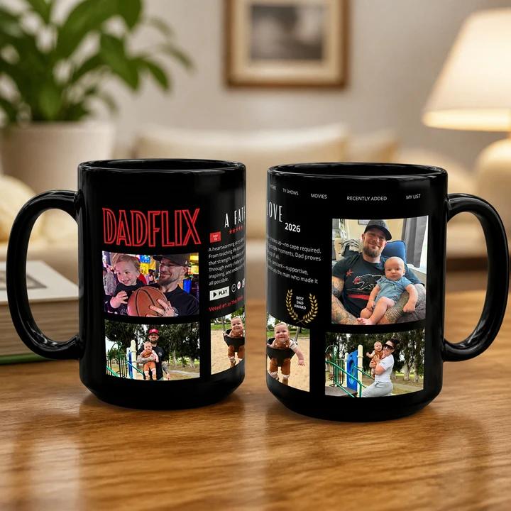 Custom Dadflix Mug with Multiple Photos – Personalized Father’s Day Gift for Dad