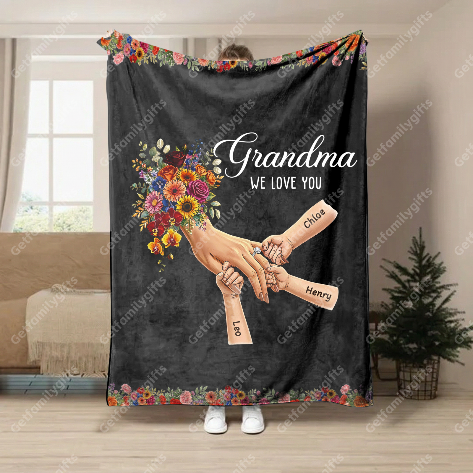 Personalized Mommy Holding Hands Blanket with Ring & Manicure-Mother's Day Gift