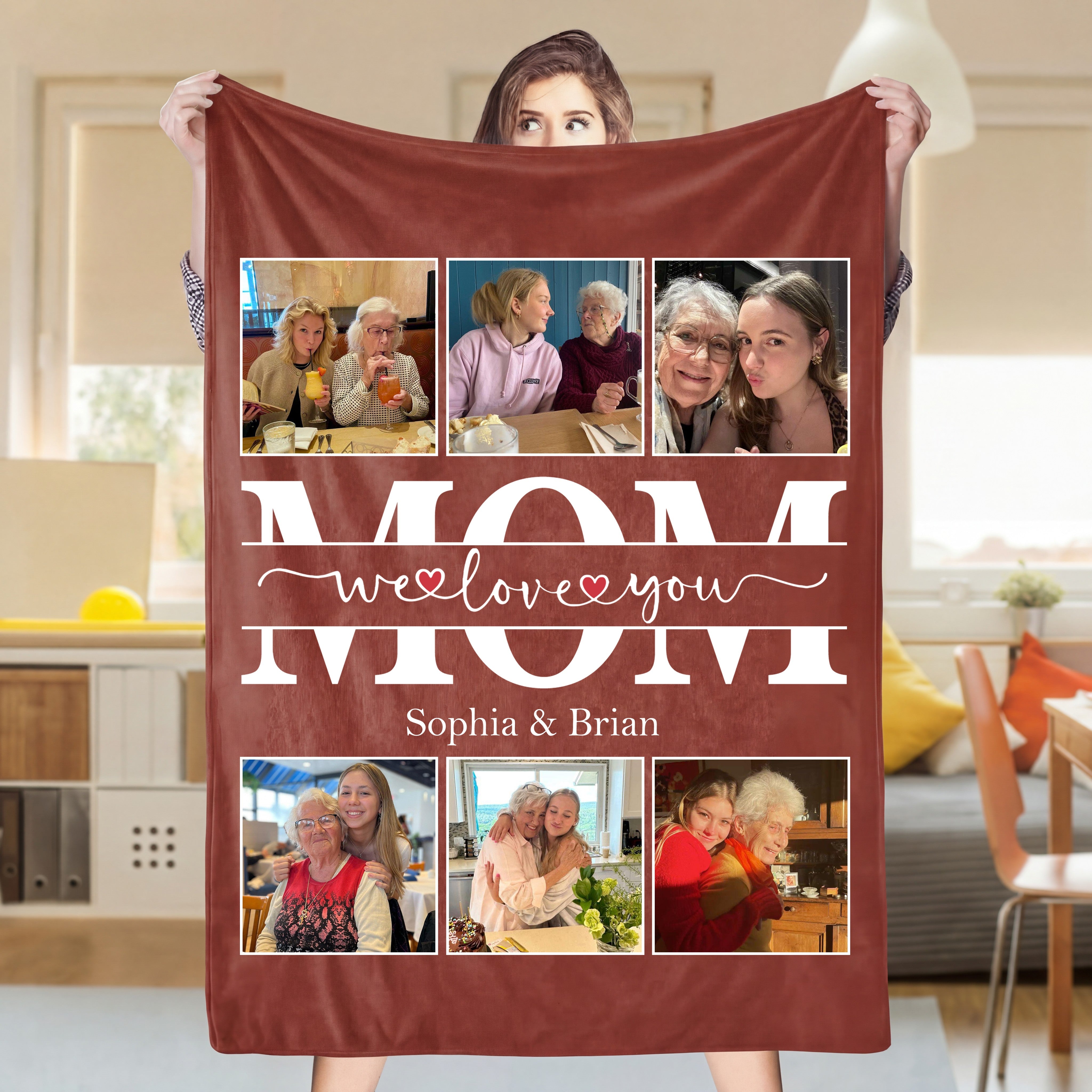 Custom Photo MOM Blanket with Names – Personalized Family Photo Blanket for Mom | Mother’s Day Gift