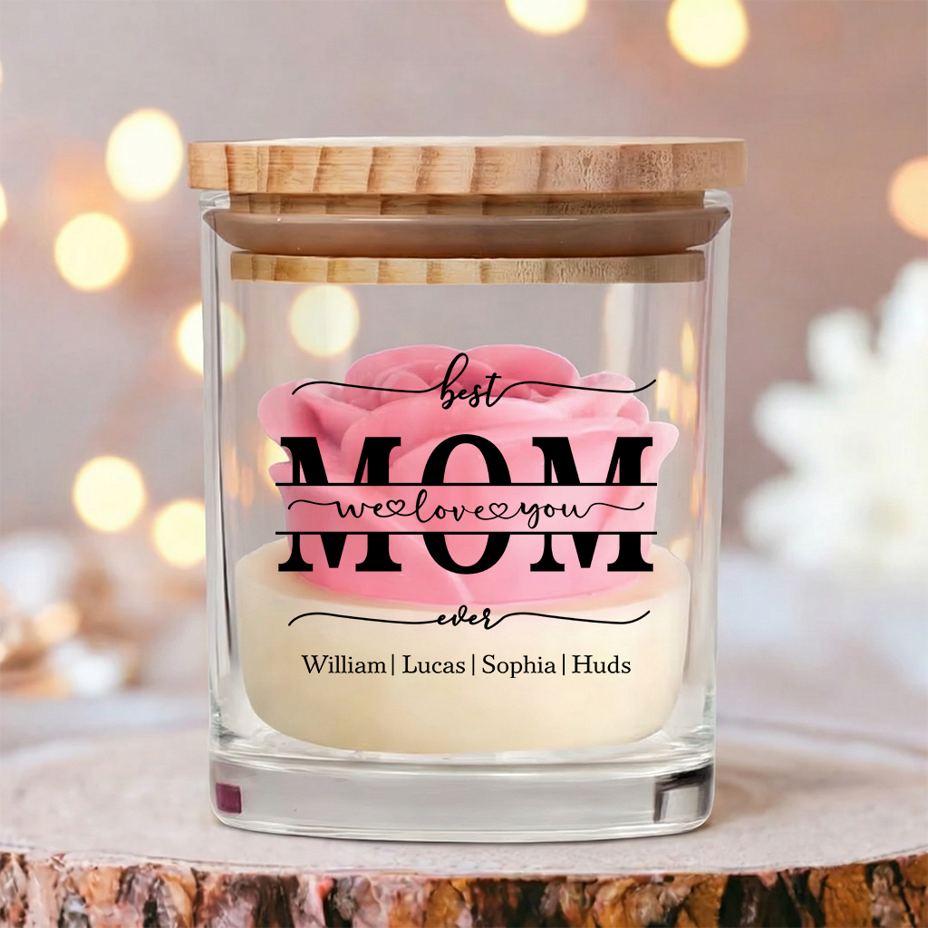 Personalized Soy Wax Candle – Custom Family Name Floral Gift for Mom, Mother’s Day Special