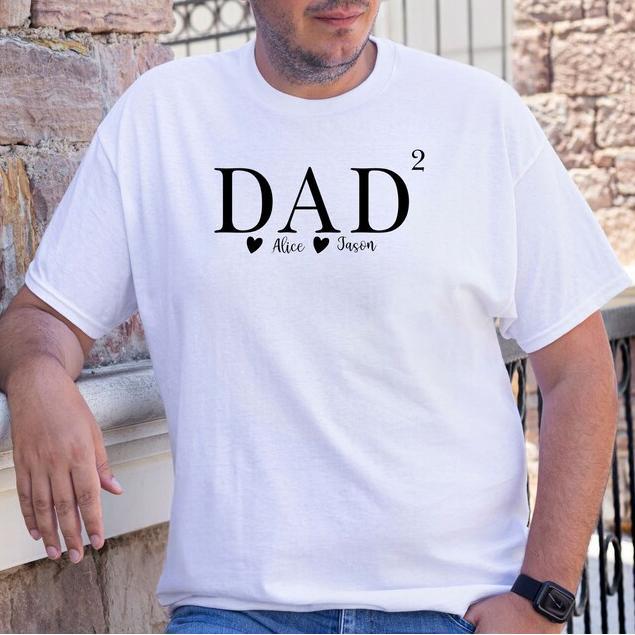 Custom Dad 2 Shirt With Kids Names, Third Baby Reveal, New Dad Gift