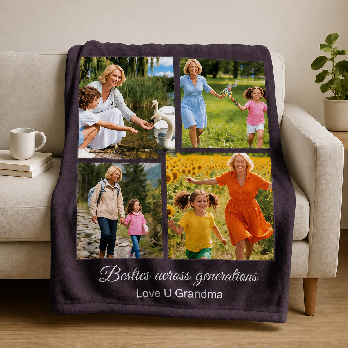 Custom 4-Picture Grandma & Grandchildren Photo Blanket